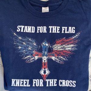 Stand for Flag/Kneel CROSS L/S Tee Red/White/Blue 💯% Cotton Unisex Med 🇺🇸⛪️